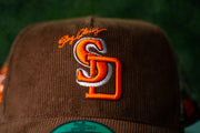 SD BROWN & ORANGE CORDUROY SNAPBACK CAP
